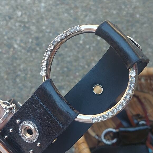 Roccobarocco Black Studded black Leather blinged out Belt Made in Italy main image 4